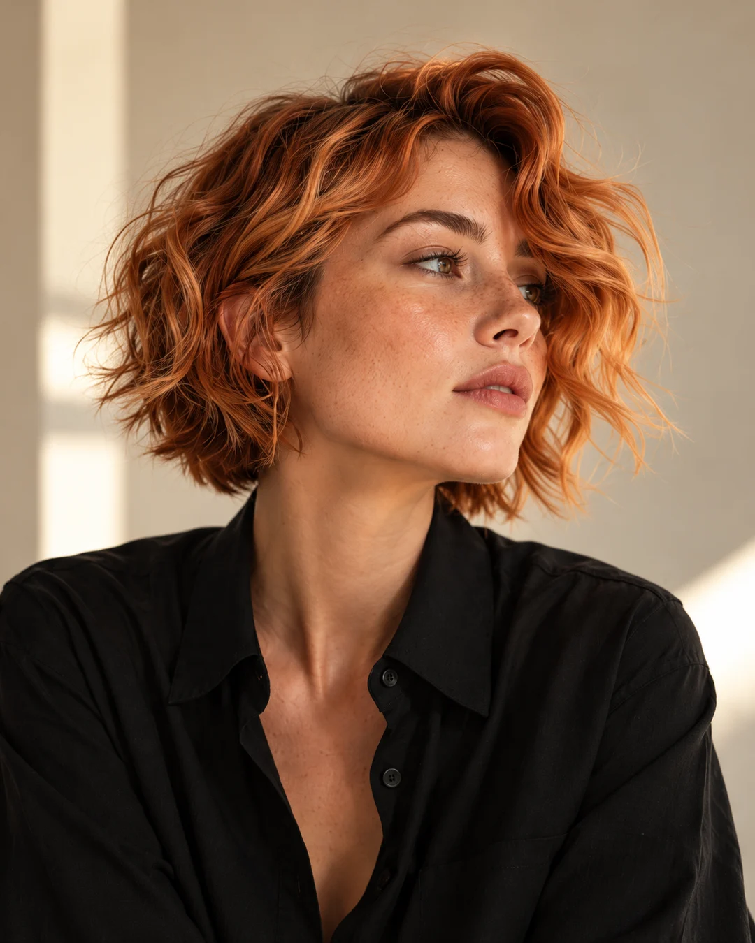 A copper wavy crop with a vivid, warm color finish.